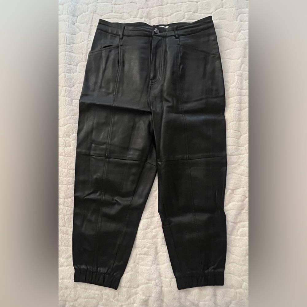 Zara Black Faux Leather Joggers Sz 6